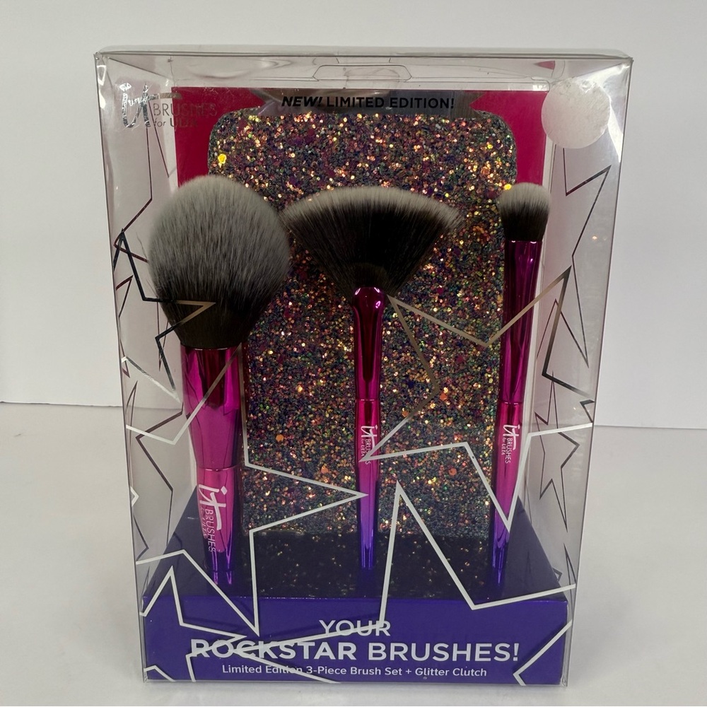 IT Cosmetics Rockstar Brush Set - 3-piece set with glitter brush holder